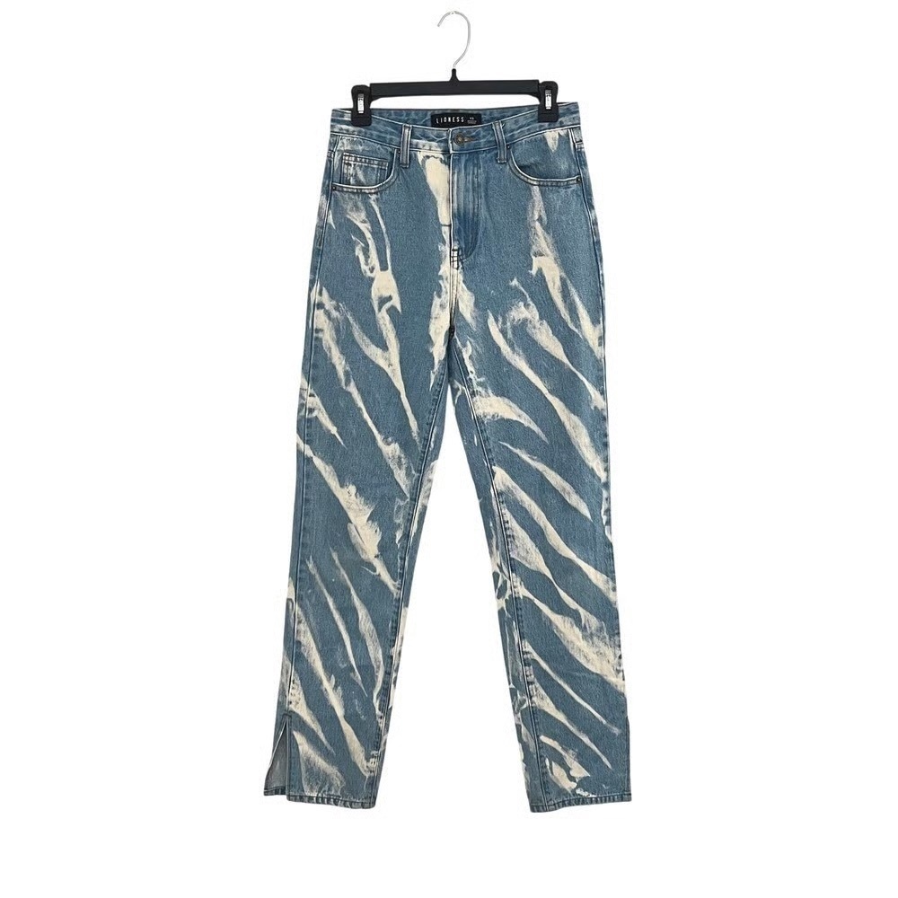 Lioness Womens Jeans Light Wash Bleach Splatter High Rise Denim Slit Hem